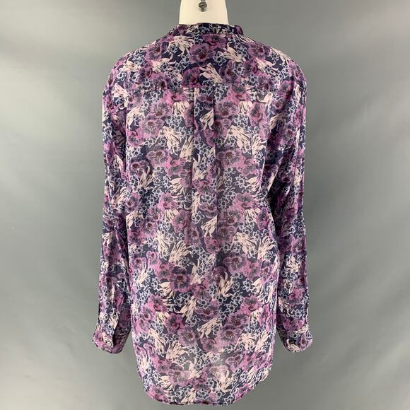 ISABEL MARANT Size S Purple Blue Cotton Floral Oversized Blouse - Picture 3 of 6